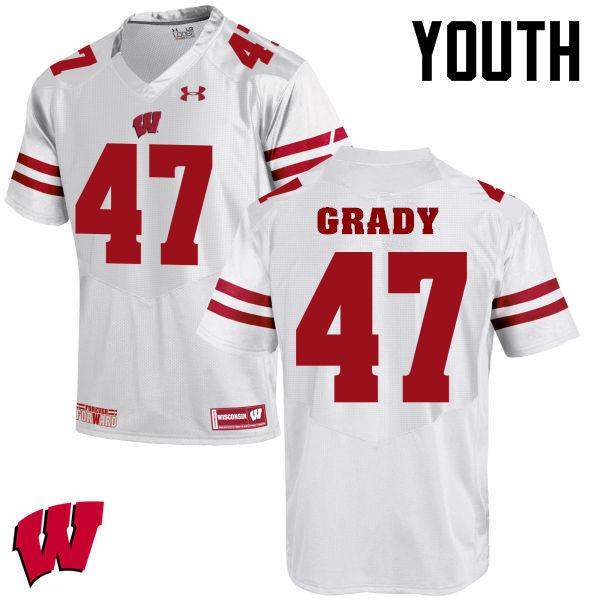 Youth Wisconsin Badgers #51 Griffin Grady College Football Jerseys-White - Click Image to Close